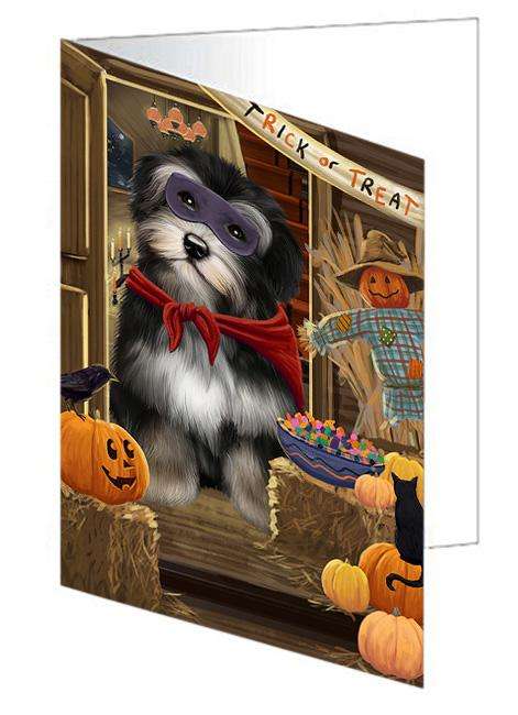 Enter at Own Risk Trick or Treat Halloween Havanese Dog Handmade Artwork Assorted Pets Greeting Cards and Note Cards with Envelopes for All Occasions and Holiday Seasons GCD63494