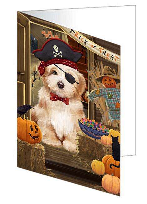 Enter at Own Risk Trick or Treat Halloween Havanese Dog Handmade Artwork Assorted Pets Greeting Cards and Note Cards with Envelopes for All Occasions and Holiday Seasons GCD63497
