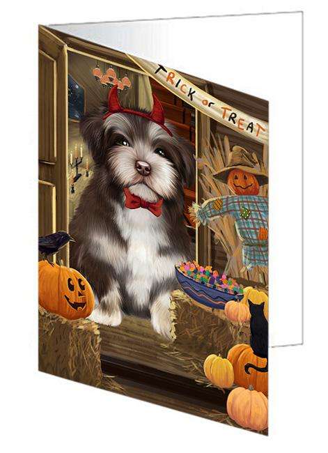 Enter at Own Risk Trick or Treat Halloween Havanese Dog Handmade Artwork Assorted Pets Greeting Cards and Note Cards with Envelopes for All Occasions and Holiday Seasons GCD63500