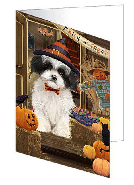 Enter at Own Risk Trick or Treat Halloween Havanese Dog Handmade Artwork Assorted Pets Greeting Cards and Note Cards with Envelopes for All Occasions and Holiday Seasons GCD63503