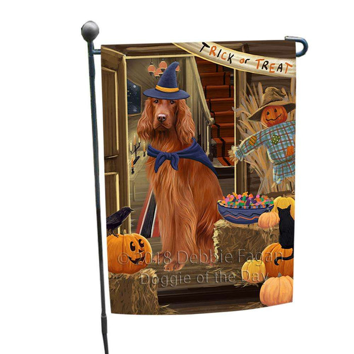 Enter at Own Risk Trick or Treat Halloween Irish Setter Dog Garden Flag GFLG53221