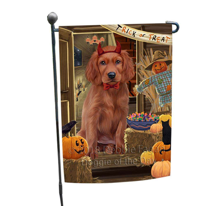 Enter at Own Risk Trick or Treat Halloween Irish Setter Dog Garden Flag GFLG53224