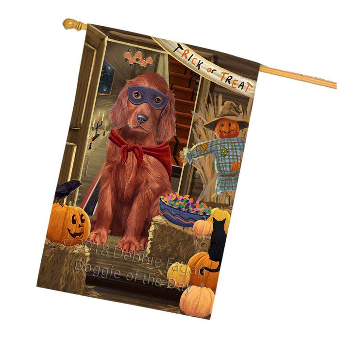 Enter at Own Risk Trick or Treat Halloween Irish Setter Dog House Flag FLG53358