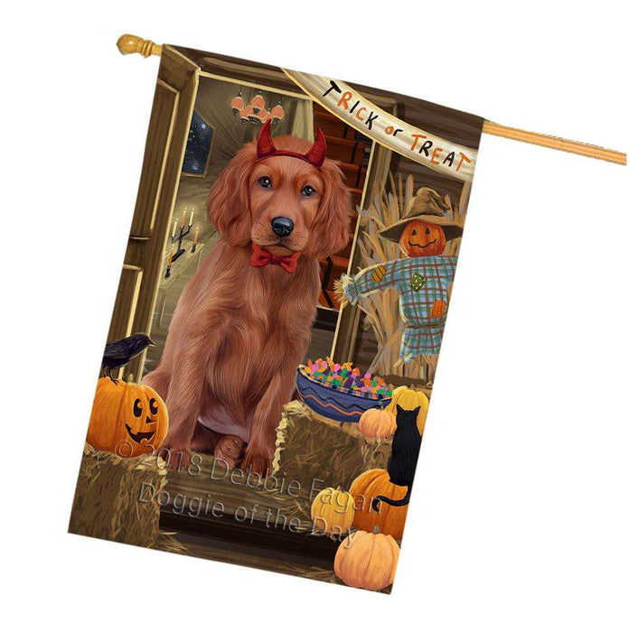 Enter at Own Risk Trick or Treat Halloween Irish Setter Dog House Flag FLG53360