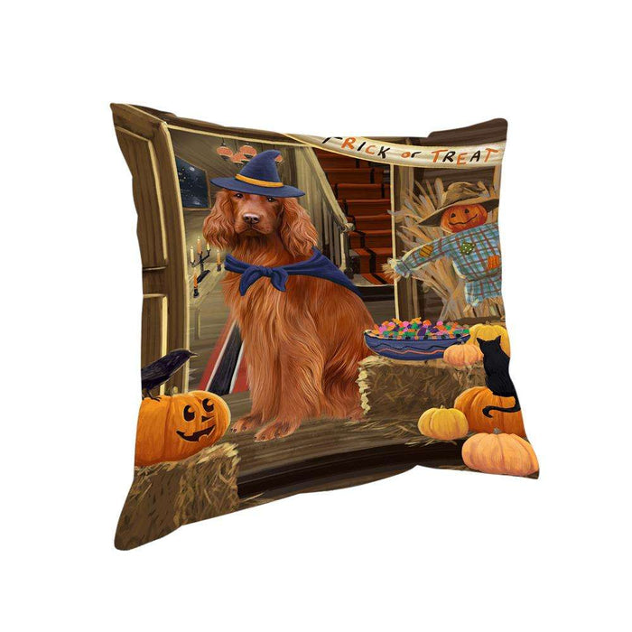 Enter at Own Risk Trick or Treat Halloween Irish Setter Dog Pillow PIL69260