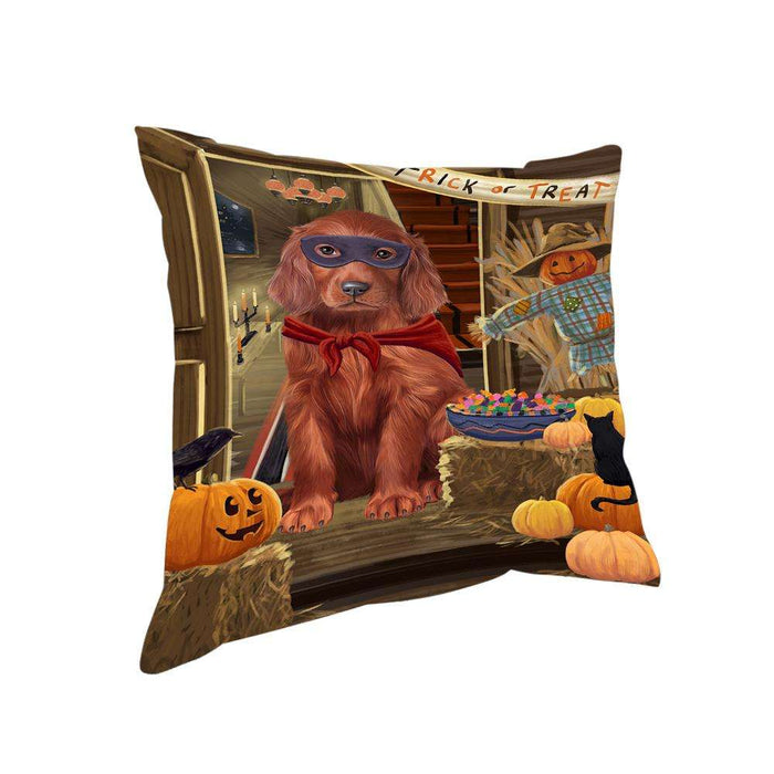 Enter at Own Risk Trick or Treat Halloween Irish Setter Dog Pillow PIL69264
