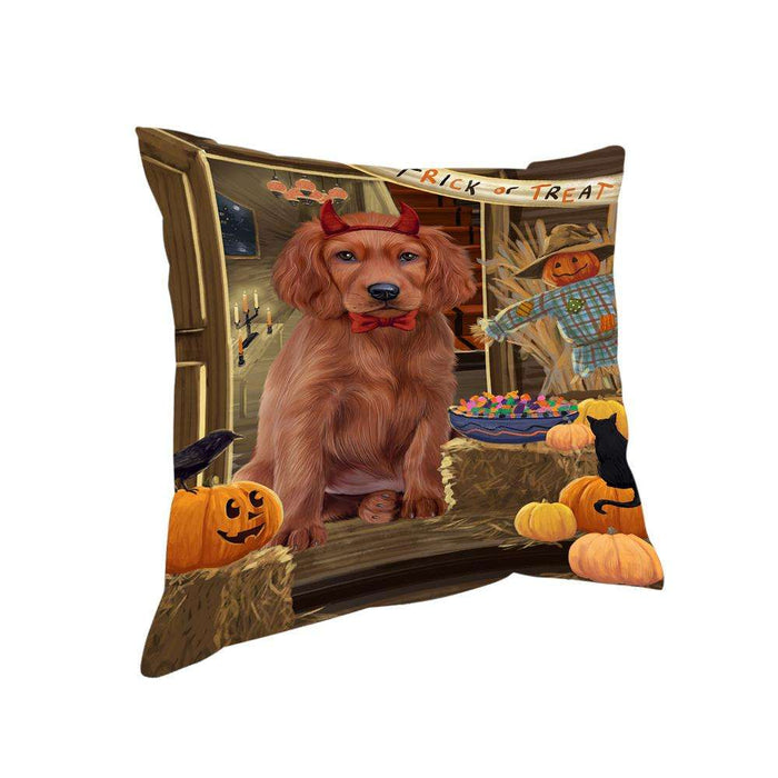 Enter at Own Risk Trick or Treat Halloween Irish Setter Dog Pillow PIL69272