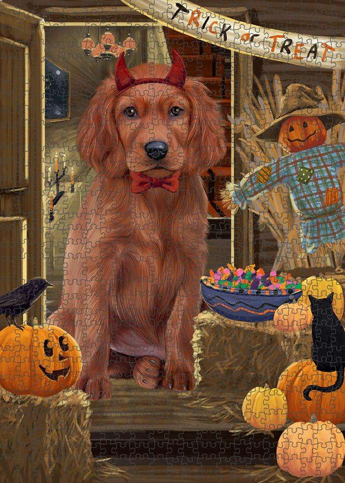 Enter at Own Risk Trick or Treat Halloween Irish Setter Dog Puzzle with Photo Tin PUZL79804