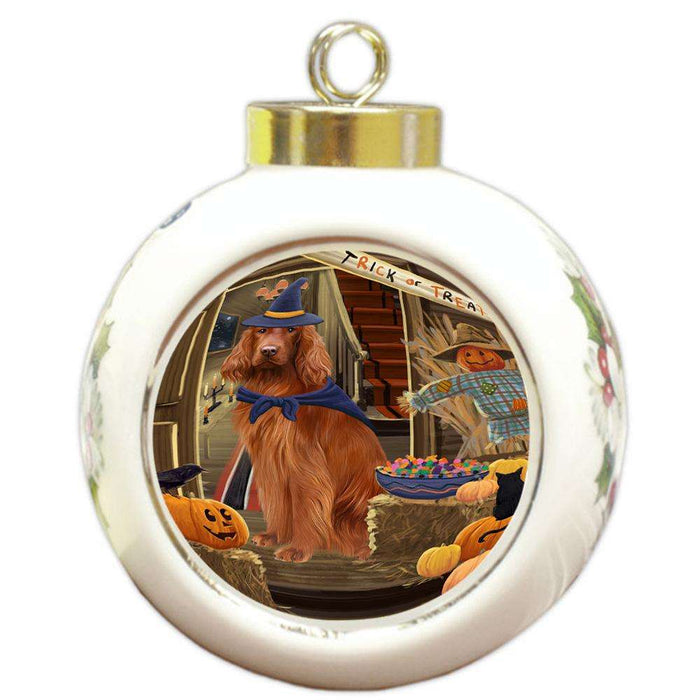 Enter at Own Risk Trick or Treat Halloween Irish Setter Dog Round Ball Christmas Ornament RBPOR53159