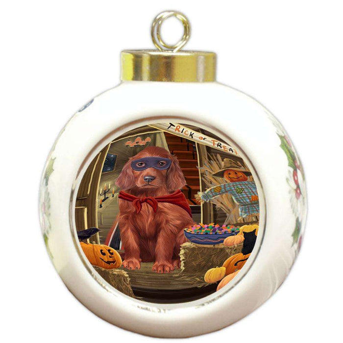 Enter at Own Risk Trick or Treat Halloween Irish Setter Dog Round Ball Christmas Ornament RBPOR53160