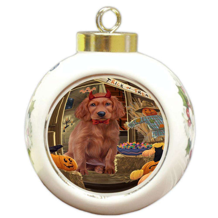 Enter at Own Risk Trick or Treat Halloween Irish Setter Dog Round Ball Christmas Ornament RBPOR53162