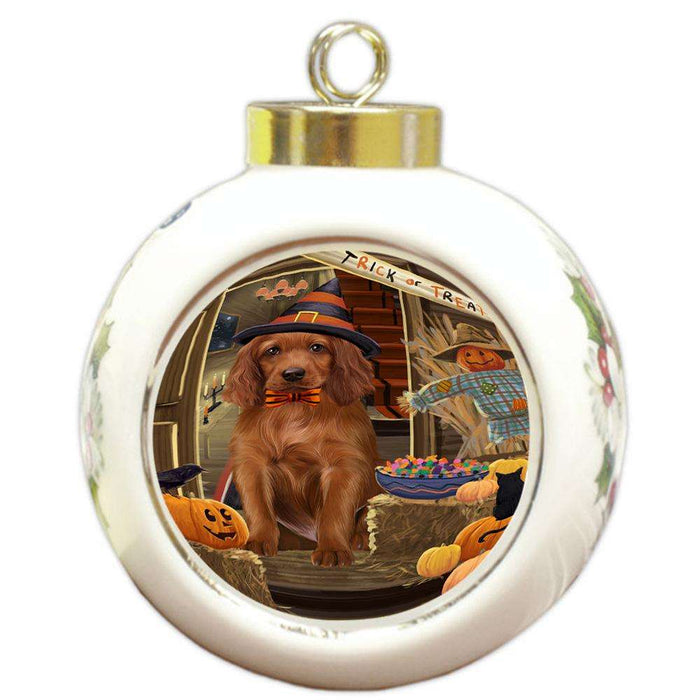 Enter at Own Risk Trick or Treat Halloween Irish Setter Dog Round Ball Christmas Ornament RBPOR53163