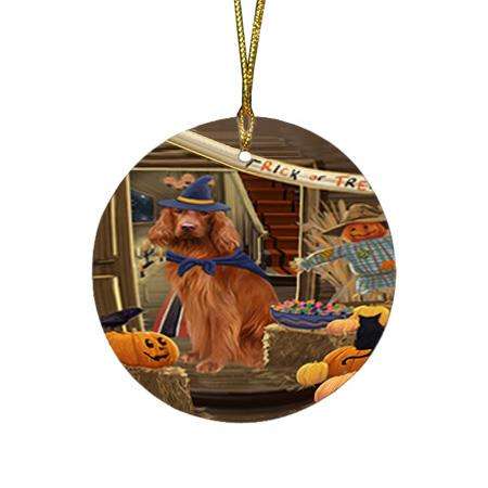 Enter at Own Risk Trick or Treat Halloween Irish Setter Dog Round Flat Christmas Ornament RFPOR53150