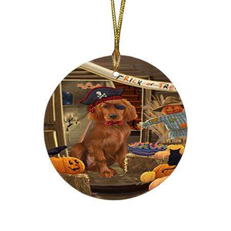 Enter at Own Risk Trick or Treat Halloween Irish Setter Dog Round Flat Christmas Ornament RFPOR53152