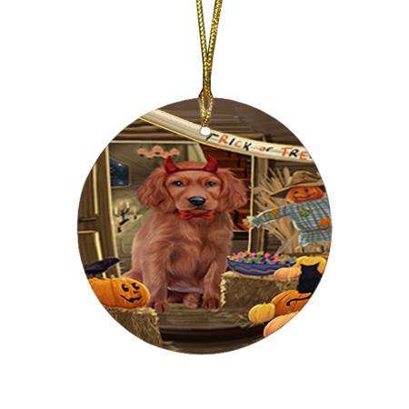 Enter at Own Risk Trick or Treat Halloween Irish Setter Dog Round Flat Christmas Ornament RFPOR53153