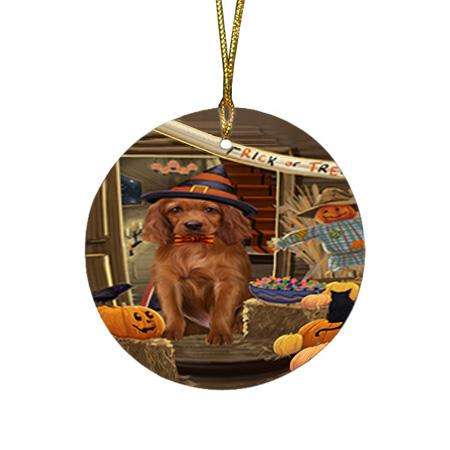 Enter at Own Risk Trick or Treat Halloween Irish Setter Dog Round Flat Christmas Ornament RFPOR53154