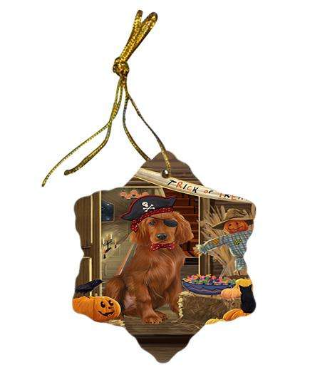 Enter at Own Risk Trick or Treat Halloween Irish Setter Dog Star Porcelain Ornament SPOR53152