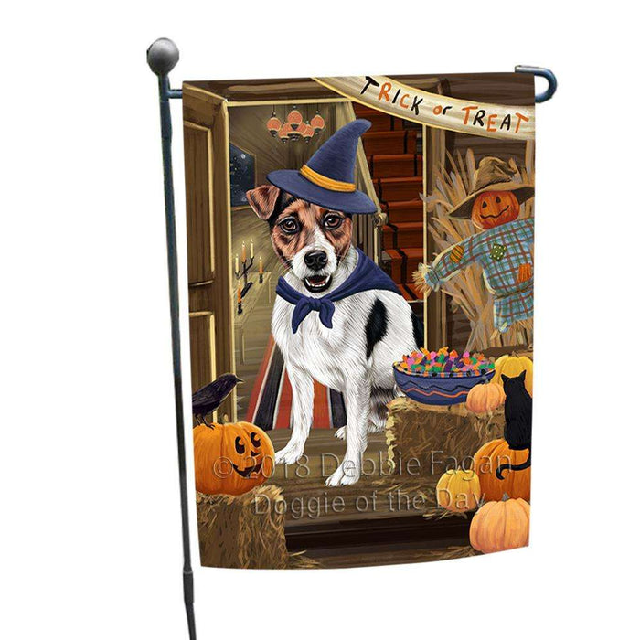 Enter at Own Risk Trick or Treat Halloween Jack Russell Terrier Dog Garden Flag GFLG53226