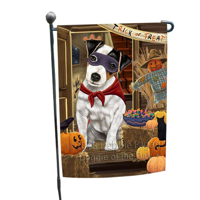 Enter at Own Risk Trick or Treat Halloween Jack Russell Terrier Dog Garden Flag GFLG53227