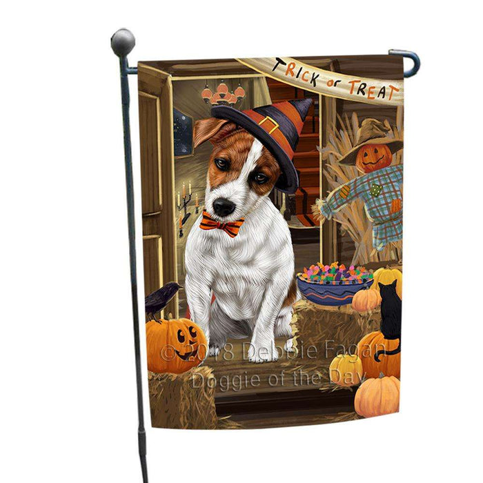 Enter at Own Risk Trick or Treat Halloween Jack Russell Terrier Dog Garden Flag GFLG53230