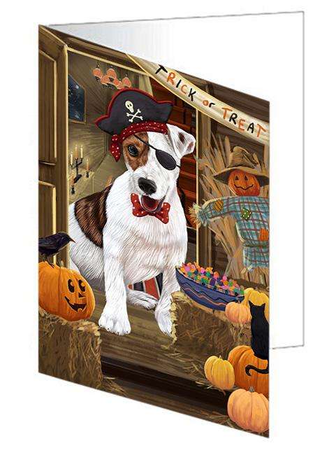 Enter at Own Risk Trick or Treat Halloween Jack Russell Terrier Dog Handmade Artwork Assorted Pets Greeting Cards and Note Cards with Envelopes for All Occasions and Holiday Seasons GCD63527