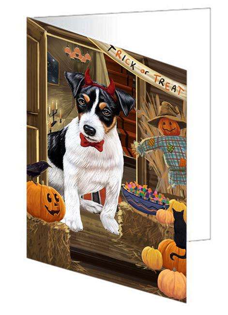 Enter at Own Risk Trick or Treat Halloween Jack Russell Terrier Dog Handmade Artwork Assorted Pets Greeting Cards and Note Cards with Envelopes for All Occasions and Holiday Seasons GCD63530