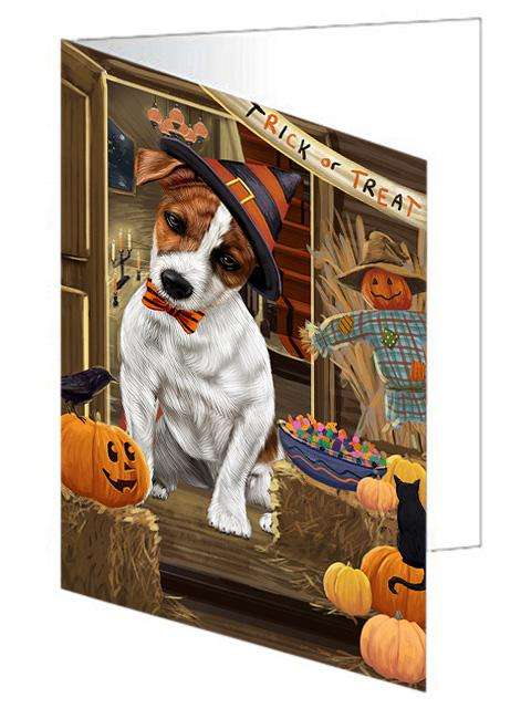 Enter at Own Risk Trick or Treat Halloween Jack Russell Terrier Dog Handmade Artwork Assorted Pets Greeting Cards and Note Cards with Envelopes for All Occasions and Holiday Seasons GCD63533