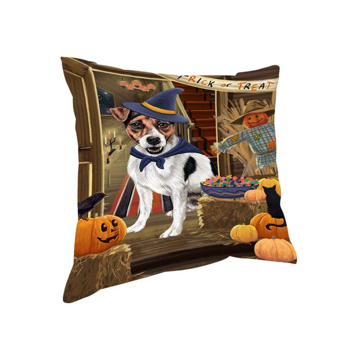 Enter at Own Risk Trick or Treat Halloween Jack Russell Terrier Dog Pillow PIL69280