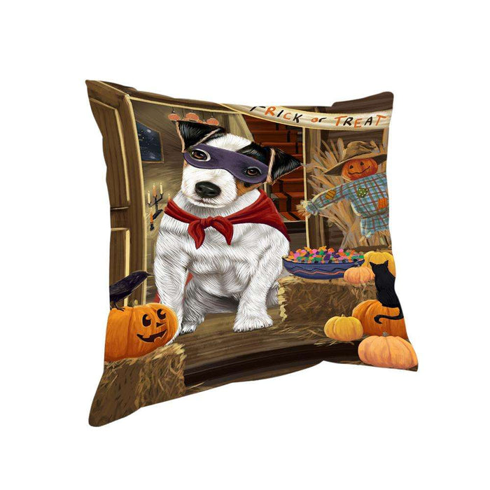 Enter at Own Risk Trick or Treat Halloween Jack Russell Terrier Dog Pillow PIL69284