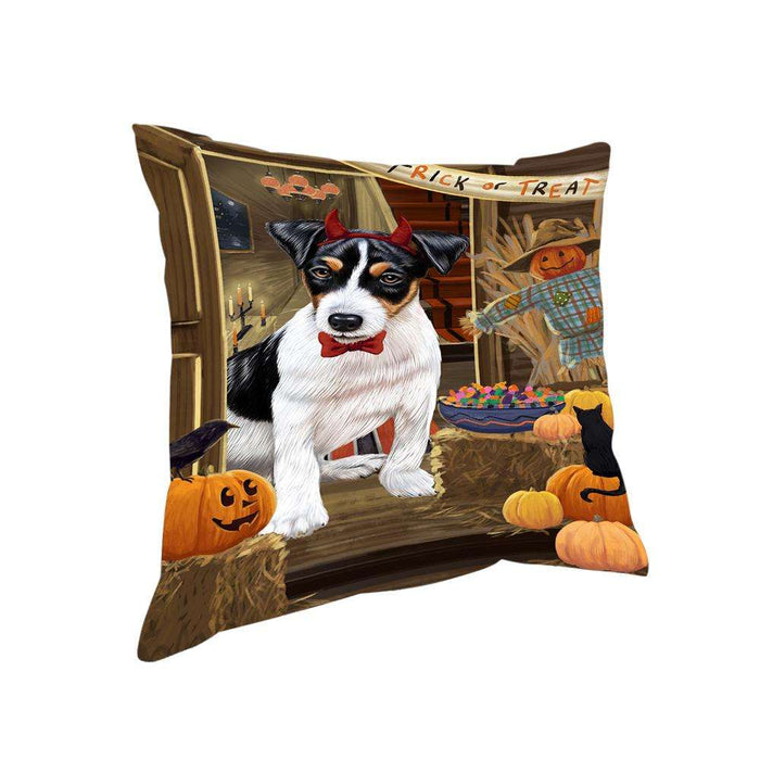 Enter at Own Risk Trick or Treat Halloween Jack Russell Terrier Dog Pillow PIL69292
