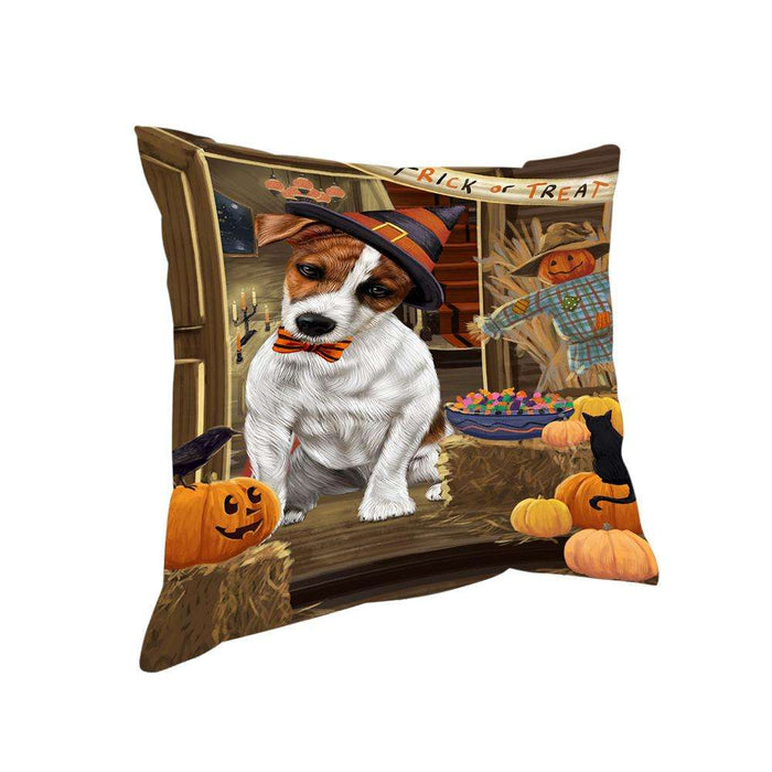 Enter at Own Risk Trick or Treat Halloween Jack Russell Terrier Dog Pillow PIL69296