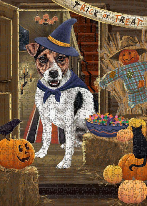 Enter at Own Risk Trick or Treat Halloween Jack Russell Terrier Dog Puzzle with Photo Tin PUZL79812