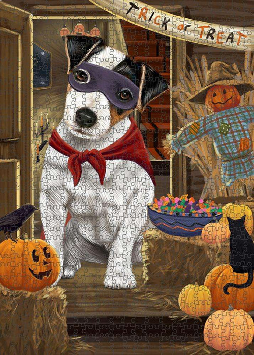 Enter at Own Risk Trick or Treat Halloween Jack Russell Terrier Dog Puzzle with Photo Tin PUZL79816