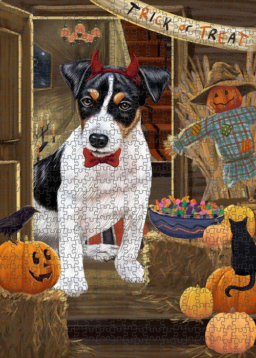 Enter at Own Risk Trick or Treat Halloween Jack Russell Terrier Dog Puzzle with Photo Tin PUZL79824