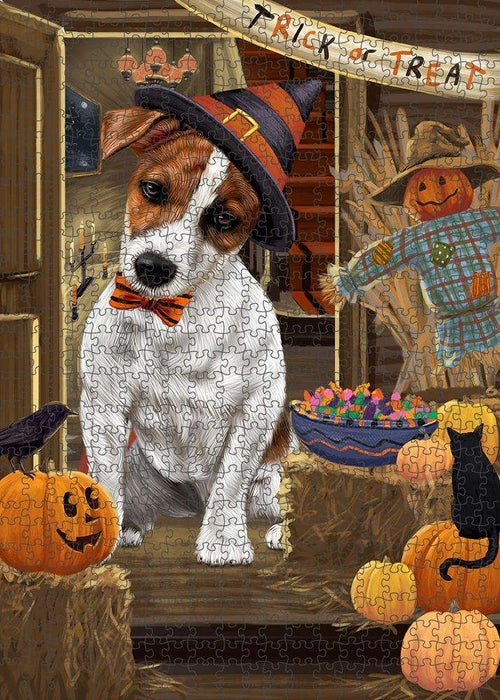 Enter at Own Risk Trick or Treat Halloween Jack Russell Terrier Dog Puzzle with Photo Tin PUZL79828