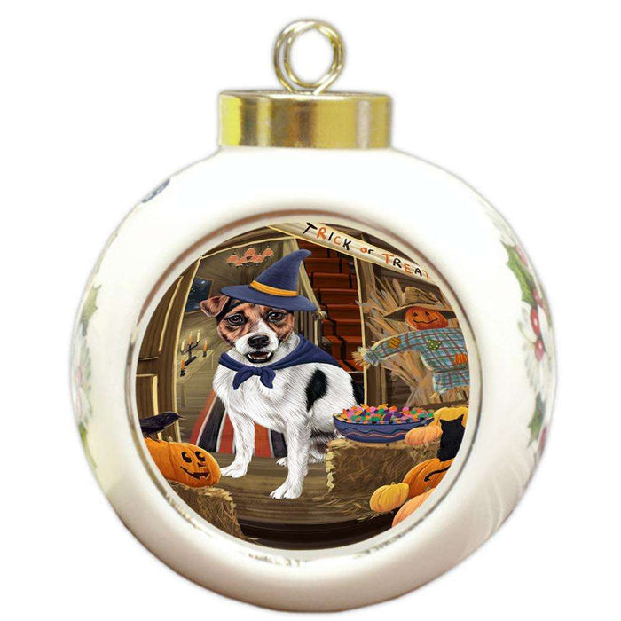 Enter at Own Risk Trick or Treat Halloween Jack Russell Terrier Dog Round Ball Christmas Ornament RBPOR53164