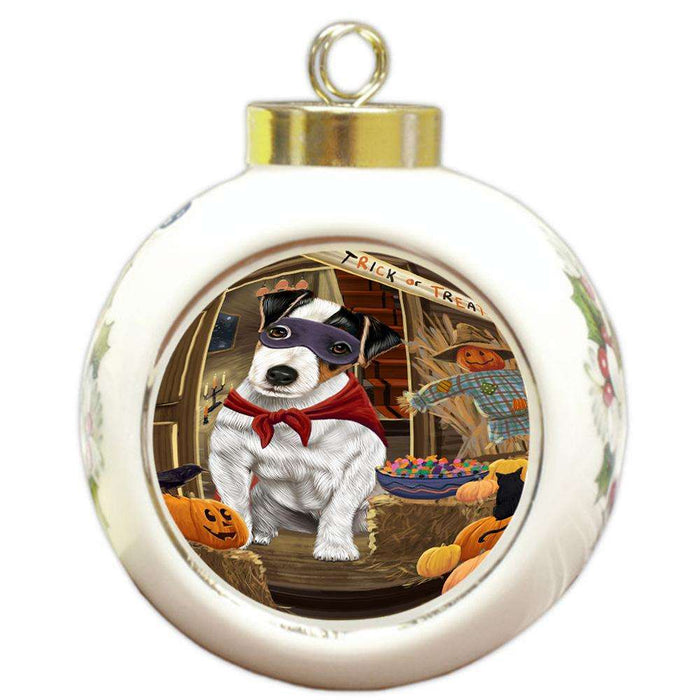 Enter at Own Risk Trick or Treat Halloween Jack Russell Terrier Dog Round Ball Christmas Ornament RBPOR53165