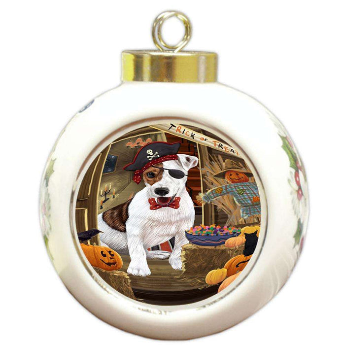 Enter at Own Risk Trick or Treat Halloween Jack Russell Terrier Dog Round Ball Christmas Ornament RBPOR53166