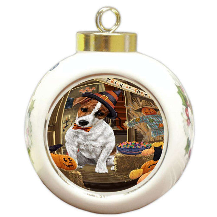 Enter at Own Risk Trick or Treat Halloween Jack Russell Terrier Dog Round Ball Christmas Ornament RBPOR53168