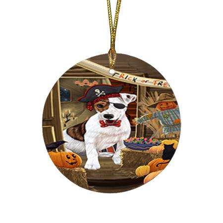 Enter at Own Risk Trick or Treat Halloween Jack Russell Terrier Dog Round Flat Christmas Ornament RFPOR53157