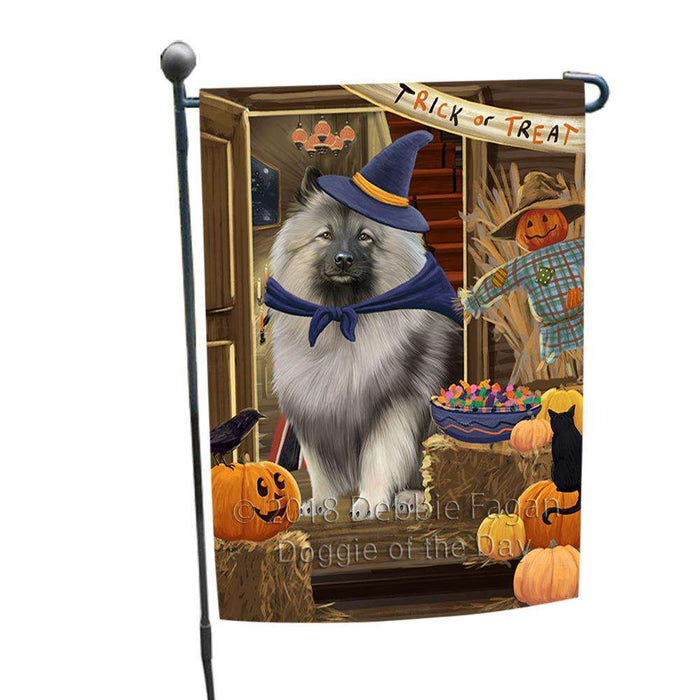 Enter at Own Risk Trick or Treat Halloween Keeshond Dog Garden Flag GFLG53231