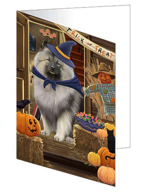 Enter at Own Risk Trick or Treat Halloween Keeshond Dog Handmade Artwork Assorted Pets Greeting Cards and Note Cards with Envelopes for All Occasions and Holiday Seasons GCD63536