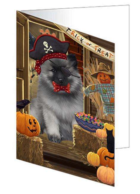 Enter at Own Risk Trick or Treat Halloween Keeshond Dog Handmade Artwork Assorted Pets Greeting Cards and Note Cards with Envelopes for All Occasions and Holiday Seasons GCD63542