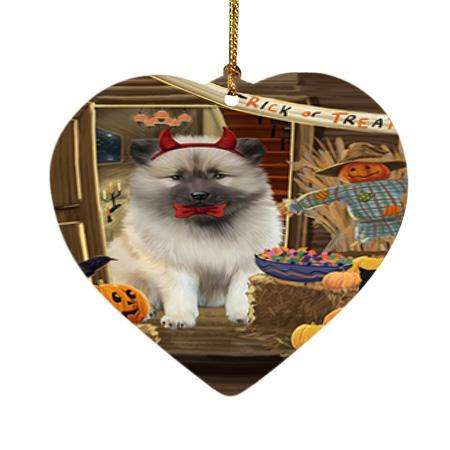 Enter at Own Risk Trick or Treat Halloween Keeshond Dog Heart Christmas Ornament HPOR53172