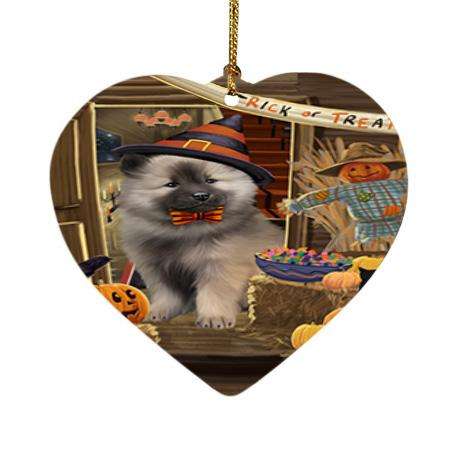 Enter at Own Risk Trick or Treat Halloween Keeshond Dog Heart Christmas Ornament HPOR53173