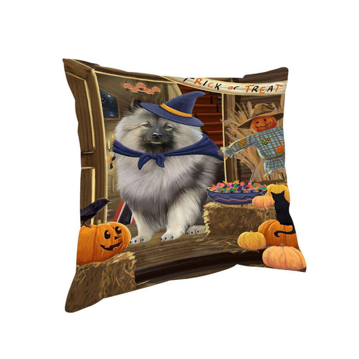 Enter at Own Risk Trick or Treat Halloween Keeshond Dog Pillow PIL69300