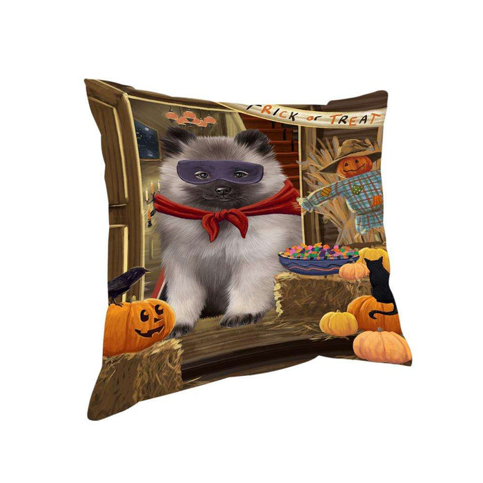 Enter at Own Risk Trick or Treat Halloween Keeshond Dog Pillow PIL69304