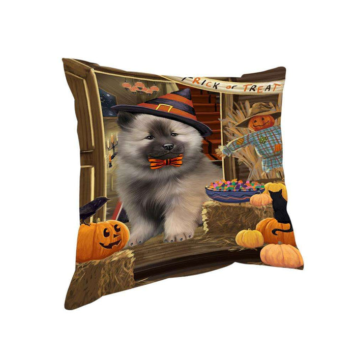 Enter at Own Risk Trick or Treat Halloween Keeshond Dog Pillow PIL69316