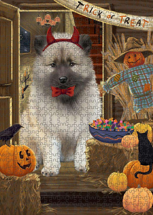 Enter at Own Risk Trick or Treat Halloween Keeshond Dog Puzzle with Photo Tin PUZL79844