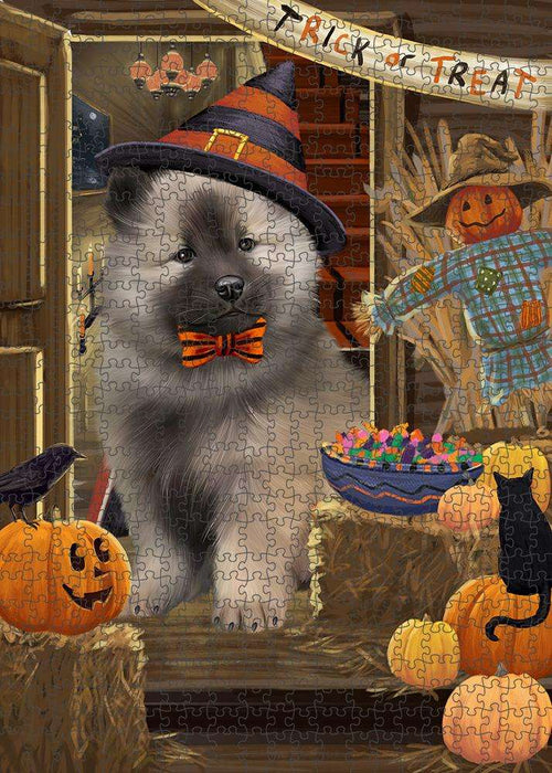 Enter at Own Risk Trick or Treat Halloween Keeshond Dog Puzzle with Photo Tin PUZL79848